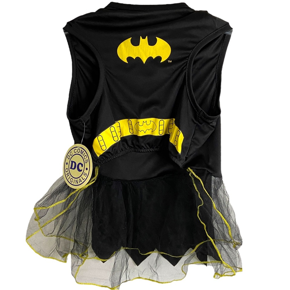 NWT Batman Dog Costume Tutu Dress Attached Cape Black Yellow Gold Metallic